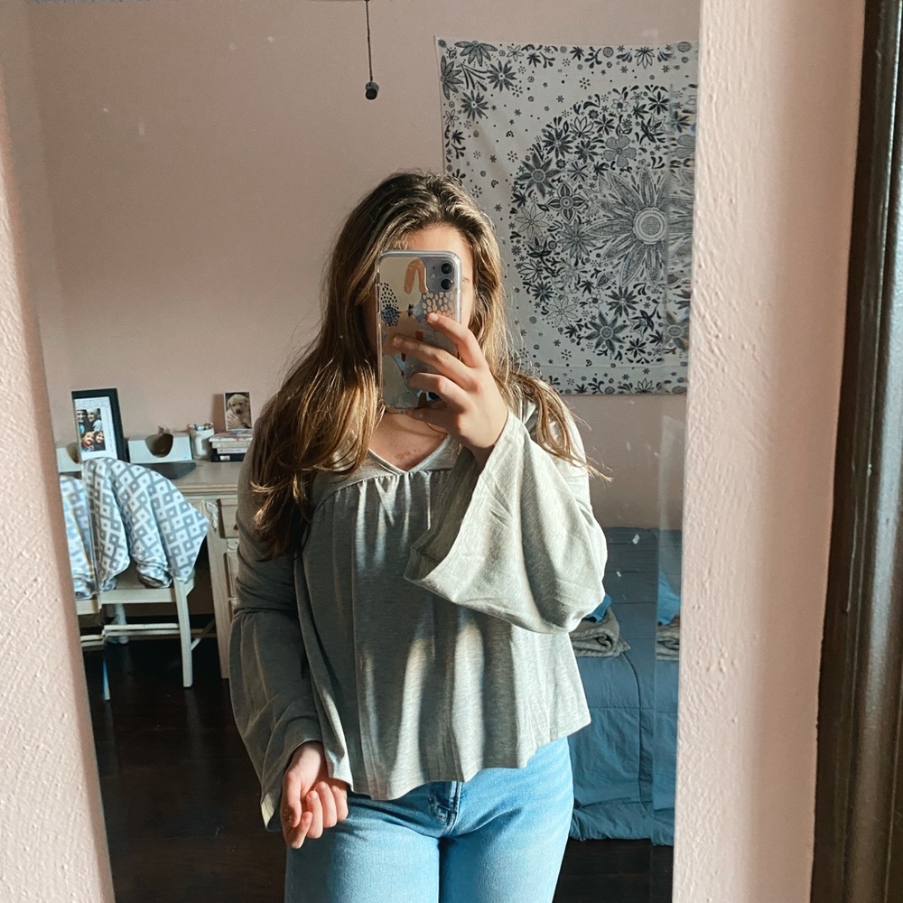 grey babydoll blouse